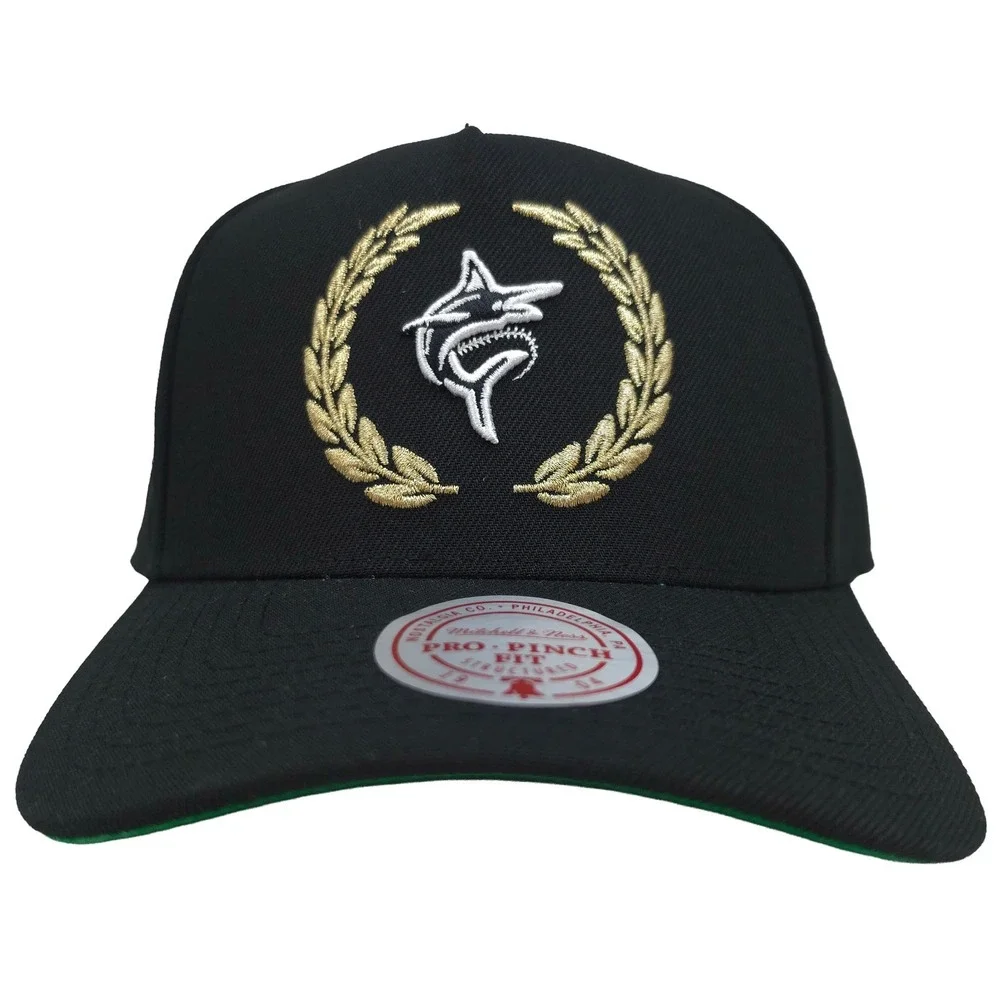 Florida‎ Marlins Mitchell & Ness MLB Pro Fit Snapback Hat Cap Ivy 3D Logo NWT